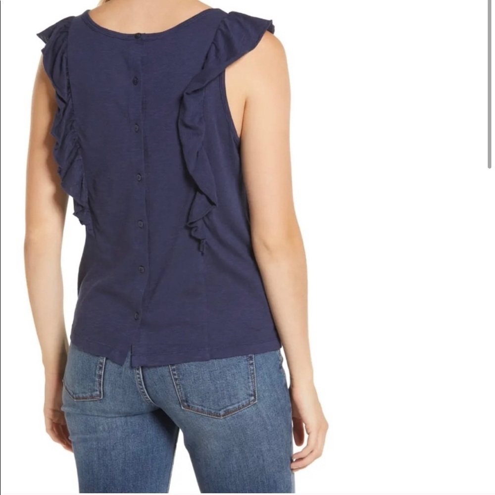 Caslon x Nordstrom Ruffle Trim Navy Top Small - Picture 5 of 6